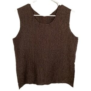 Tania Tank Top Women L Brown Crinkle Stretch Scoop Neck Sleeveless‎ NWT Basic